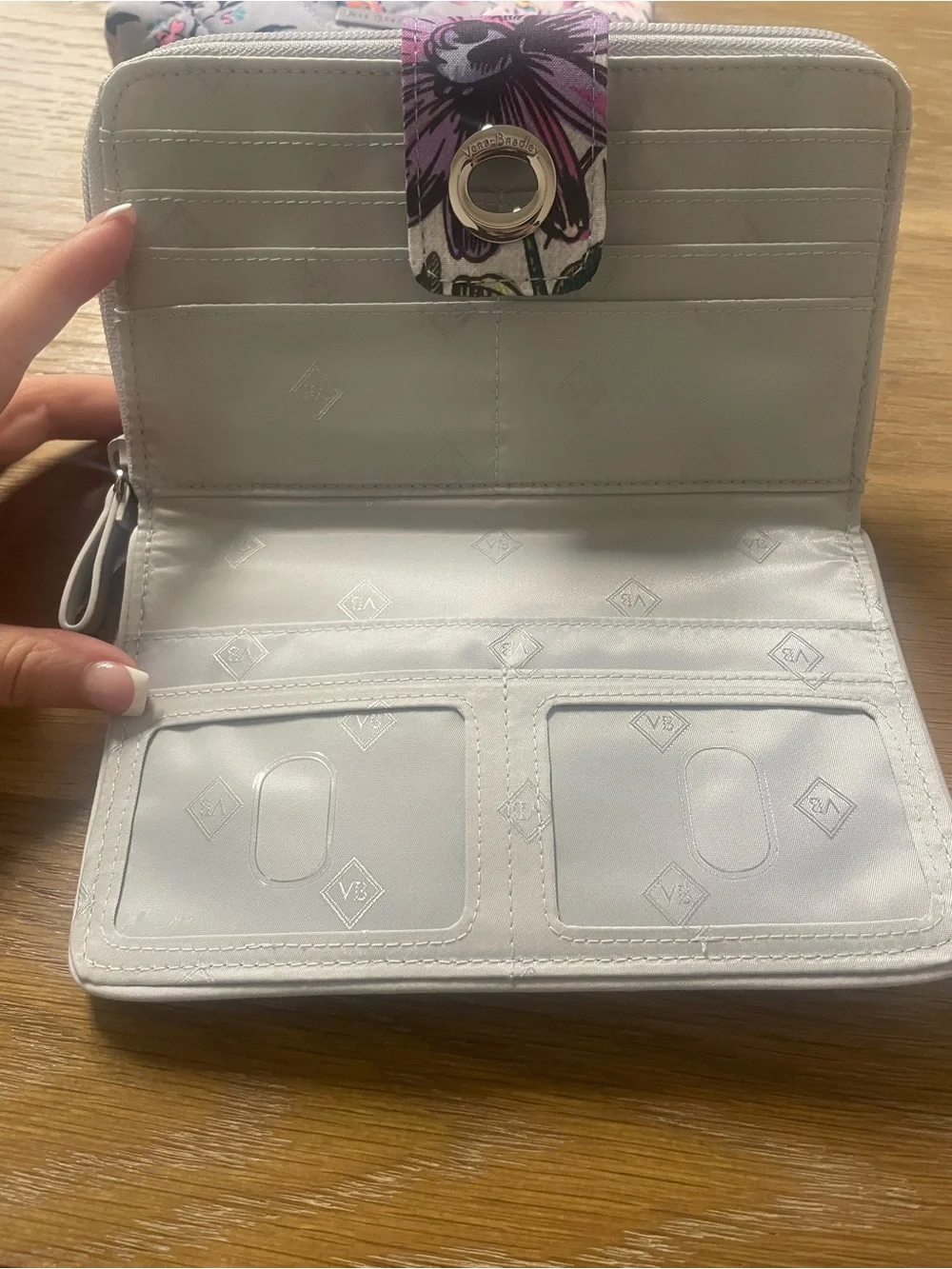 Vera Bradley Quilted Floral Zip Wallet in Purple, Pink and White